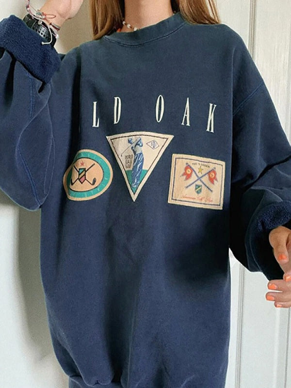 Graphics Print Round Neck Pullover Drop Shoulder Long Sleeve Sweatshirts