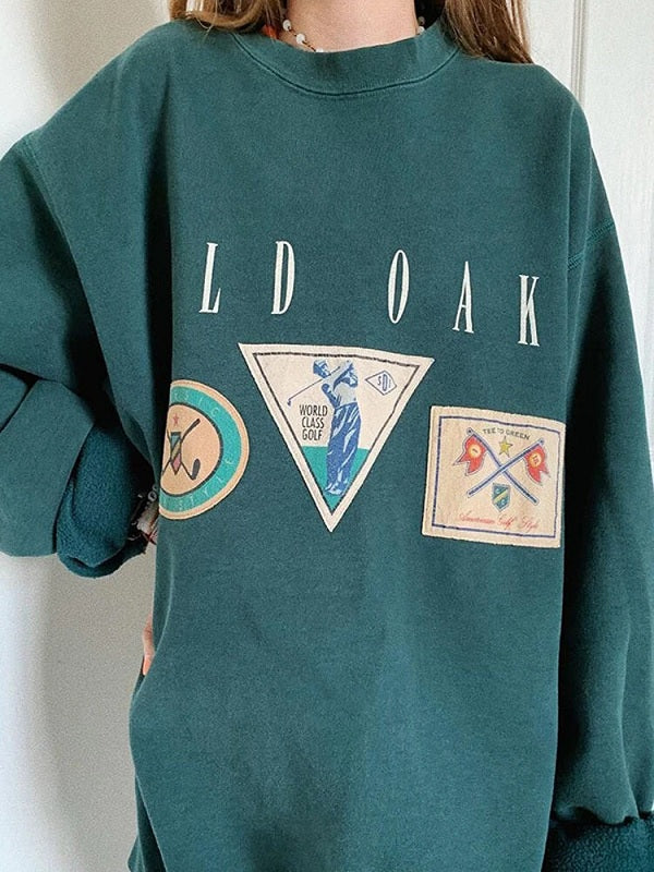 Graphics Print Round Neck Pullover Drop Shoulder Long Sleeve Sweatshirts