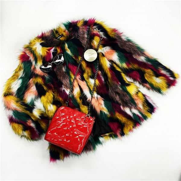 Elegant Colorful Fashion Long Sleeve Collarless Casual Faux Fur Coat