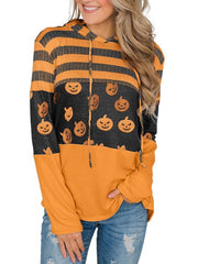 Halloween Hoodies Pumpkin Print Long Sleeves Hooded Sweatshirt