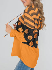 Halloween Hoodies Pumpkin Print Long Sleeves Hooded Sweatshirt