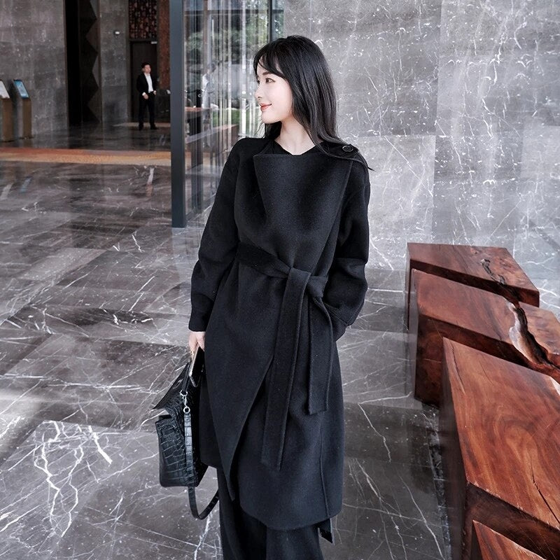 Handmade Double-Sided Cashmere Solid Color Wool Overcoat