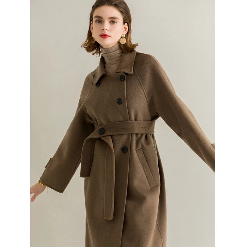 Hepburn Style Single-breasted Mid-length Wool Coat