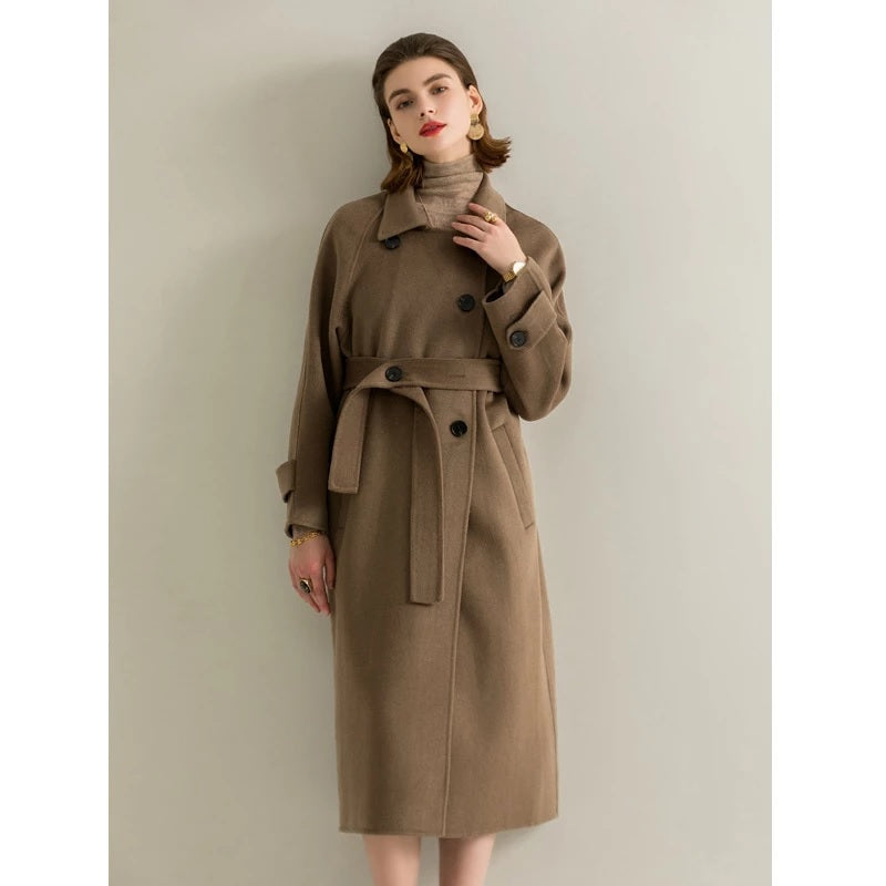 Hepburn Style Single-breasted Mid-length Wool Coat