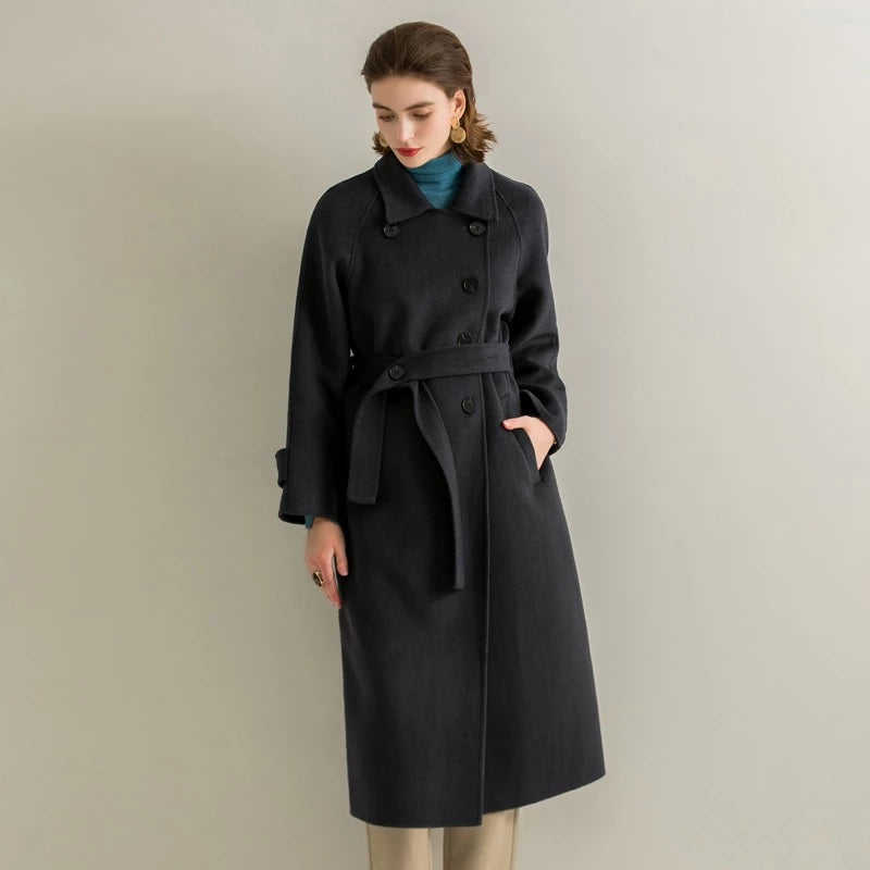 Hepburn Style Single-breasted Mid-length Wool Coat