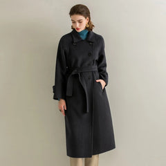 Hepburn Style Single-breasted Mid-length Wool Coat
