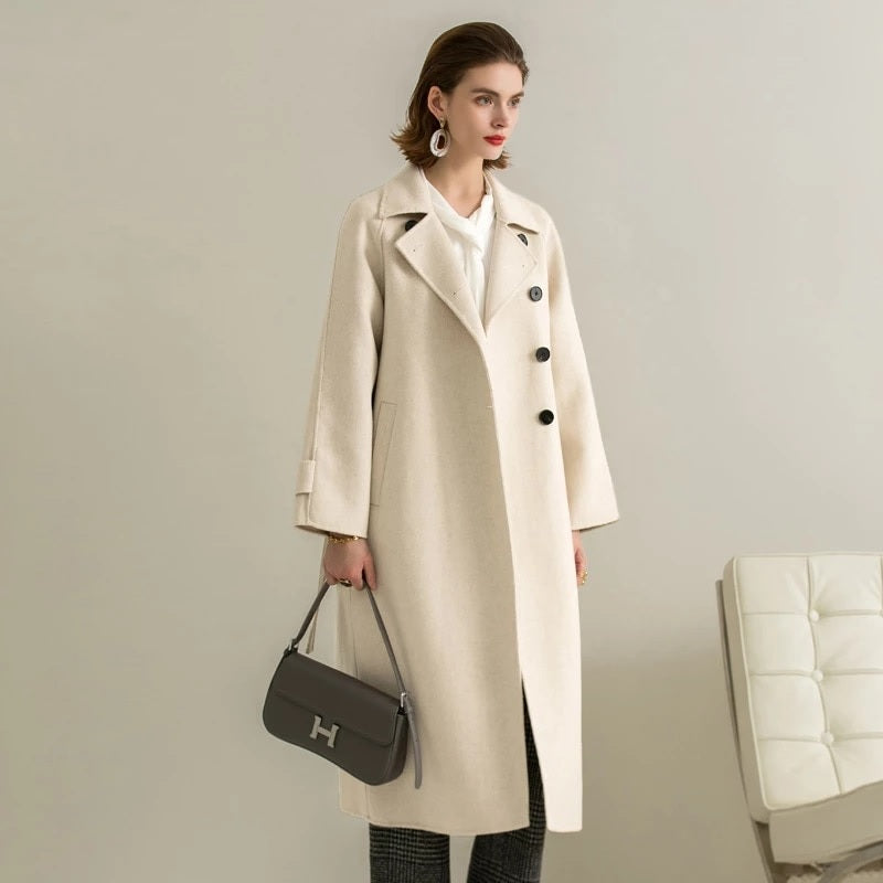 Hepburn Style Single-breasted Mid-length Wool Coat