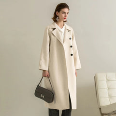 Hepburn Style Single-breasted Mid-length Wool Coat