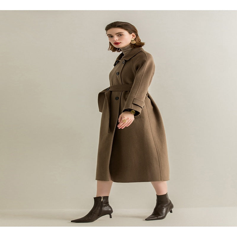 Hepburn Style Single-breasted Mid-length Wool Coat
