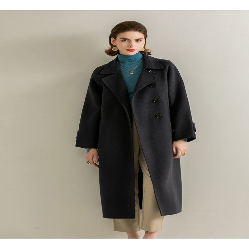 Hepburn Style Single-breasted Mid-length Wool Coat