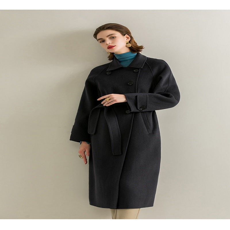 Hepburn Style Single-breasted Mid-length Wool Coat