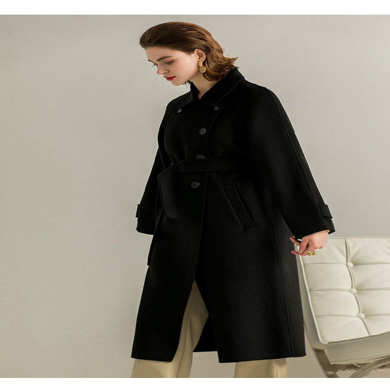 Hepburn Style Single-breasted Mid-length Wool Coat