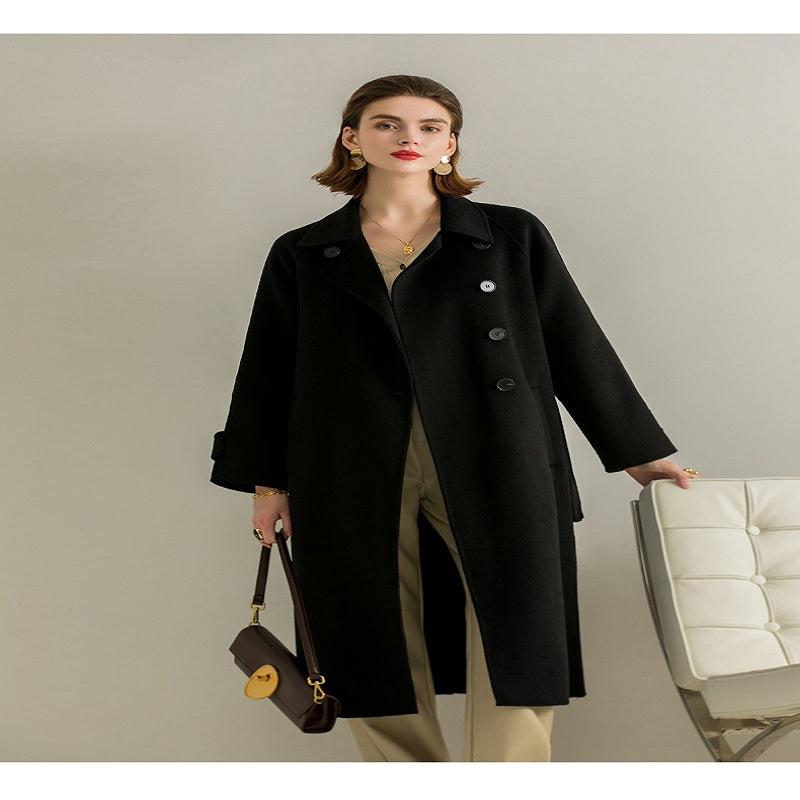 Hepburn Style Single-breasted Mid-length Wool Coat