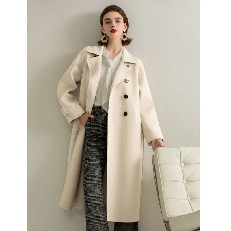 Hepburn Style Single-breasted Mid-length Wool Coat