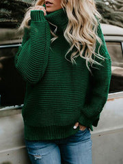 High Collar Long Sleeves Oversized Acrylic Pullover Sweater