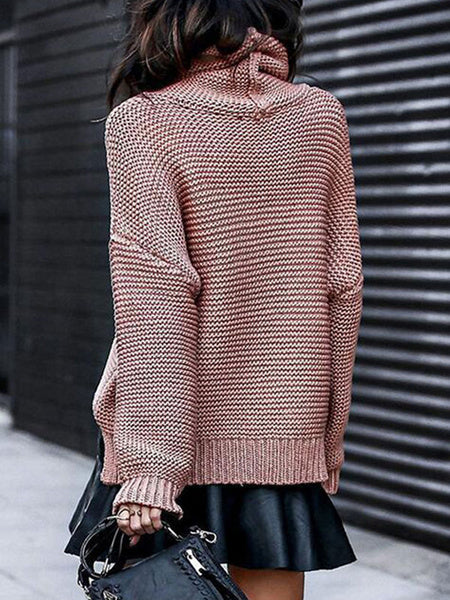 High Collar Long Sleeves Oversized Acrylic Pullover Sweater
