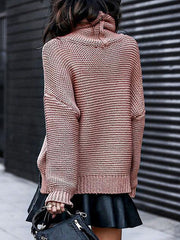 High Collar Long Sleeves Oversized Acrylic Pullover Sweater