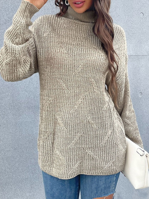 High Collar Long Sleeves Oversized Polyester Sweaters