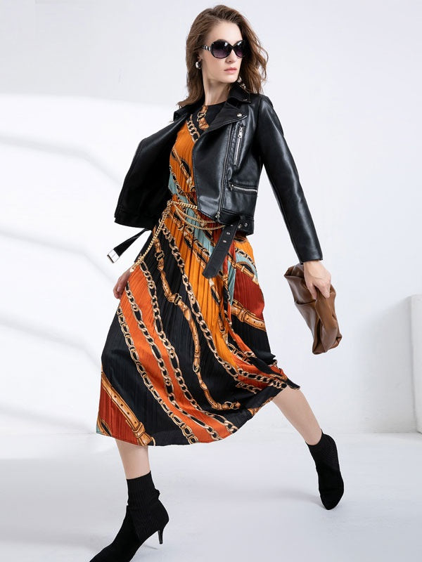 High Low Design PU Leather Long Sleeves Wind Proof Leather Jacket