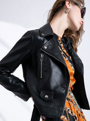 High Low Design PU Leather Long Sleeves Wind Proof Leather Jacket
