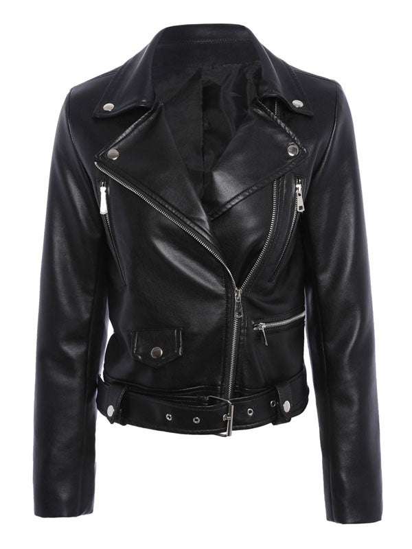 High Low Design PU Leather Long Sleeves Wind Proof Leather Jacket