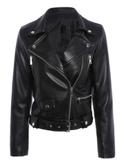 High Low Design PU Leather Long Sleeves Wind Proof Leather Jacket