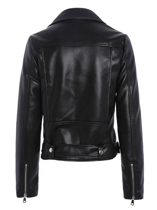 High Low Design PU Leather Long Sleeves Wind Proof Leather Jacket