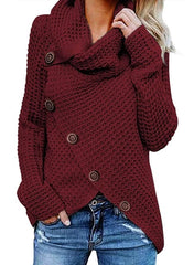 High Neck Pullover Solid Color Sweater