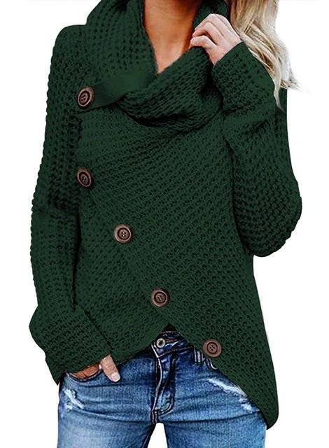 High Neck Pullover Solid Color Sweater