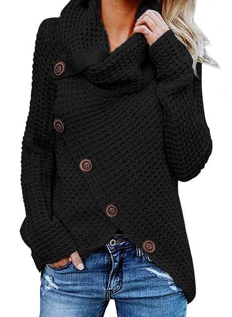 High Neck Pullover Solid Color Sweater