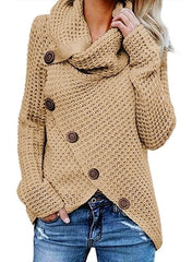 High Neck Pullover Solid Color Sweater