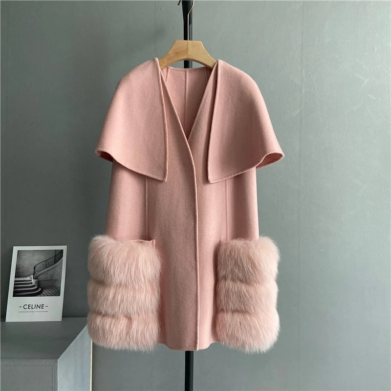 High-Quality Cashmere Blend Cloak Shawl Patchwork Coat