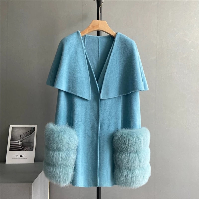 High-Quality Cashmere Blend Cloak Shawl Patchwork Coat