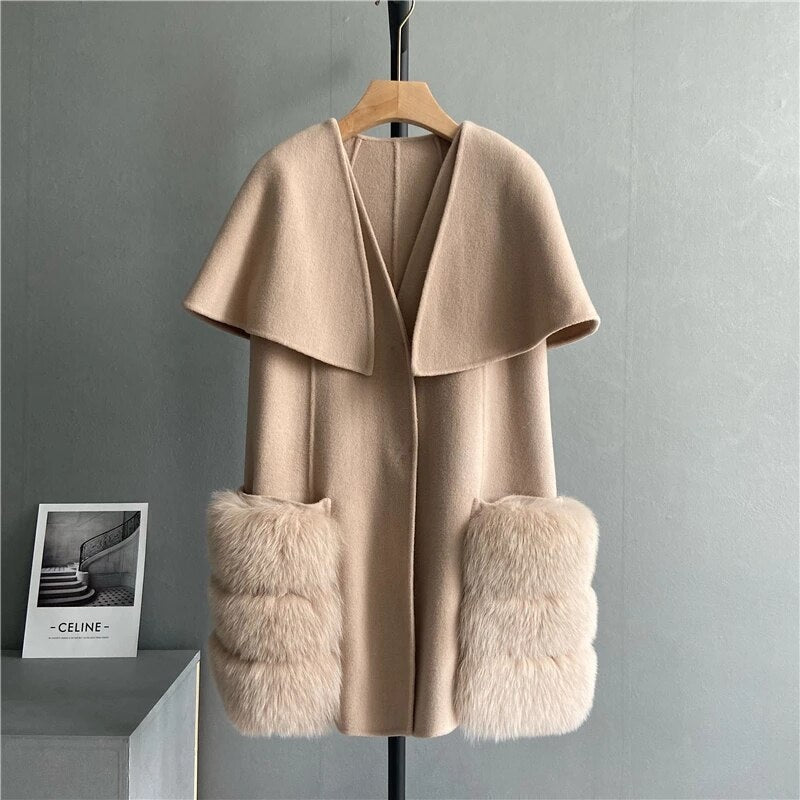 High-Quality Cashmere Blend Cloak Shawl Patchwork Coat