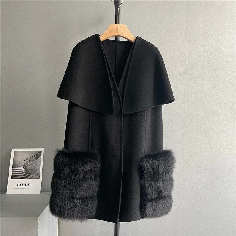 High-Quality Cashmere Blend Cloak Shawl Patchwork Coat