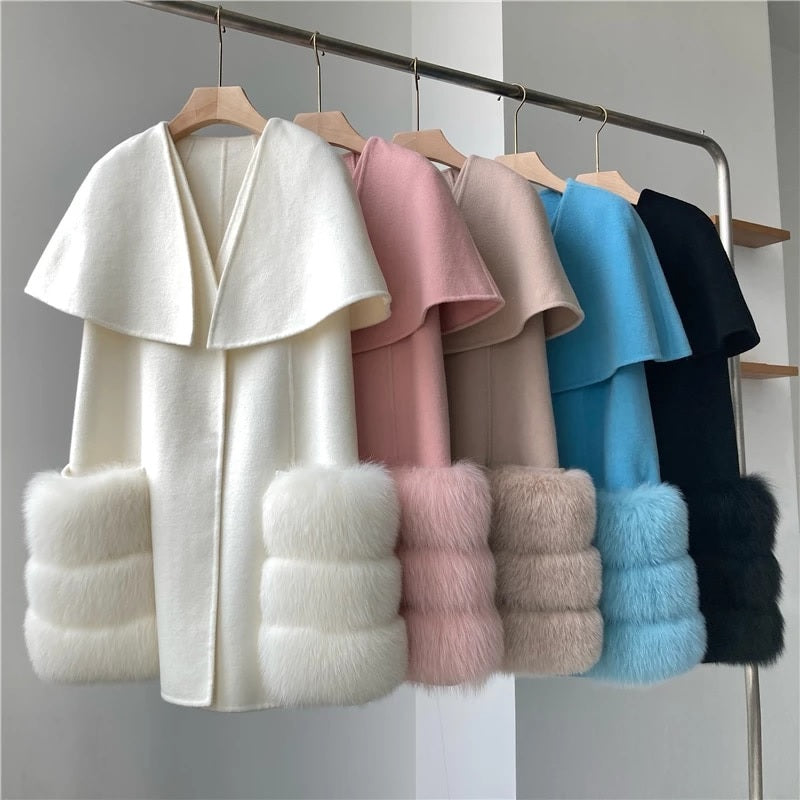 High-Quality Cashmere Blend Cloak Shawl Patchwork Coat