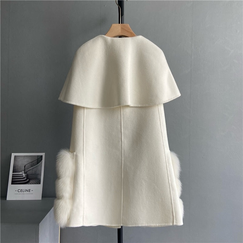 High-Quality Cashmere Blend Cloak Shawl Patchwork Coat