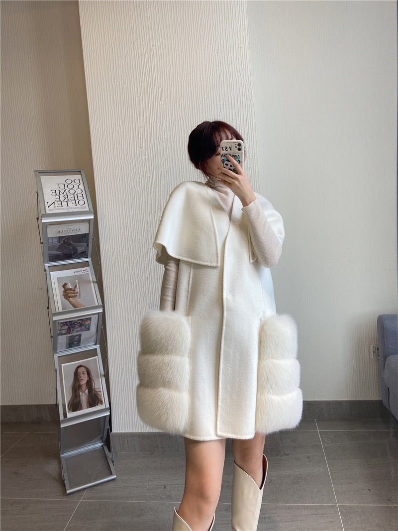 High-Quality Cashmere Blend Cloak Shawl Patchwork Coat