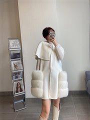 High-Quality Cashmere Blend Cloak Shawl Patchwork Coat