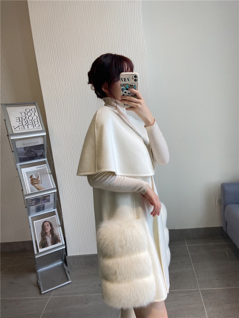 High-Quality Cashmere Blend Cloak Shawl Patchwork Coat