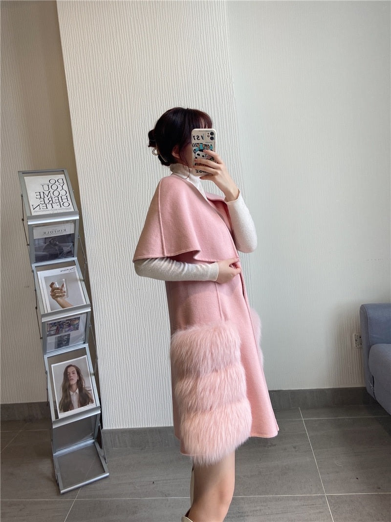 High-Quality Cashmere Blend Cloak Shawl Patchwork Coat
