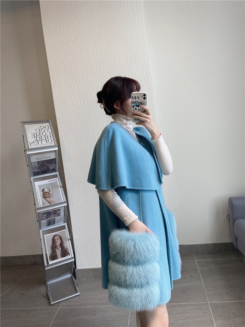 High-Quality Cashmere Blend Cloak Shawl Patchwork Coat