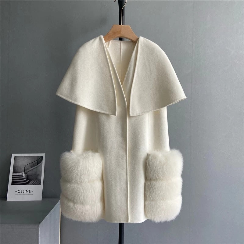High-Quality Cashmere Blend Cloak Shawl Patchwork Coat