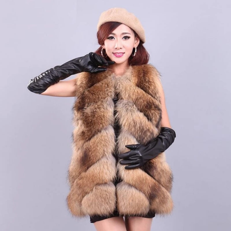 High-Quality Retro Vintage Raccoon Fox Fur Vests