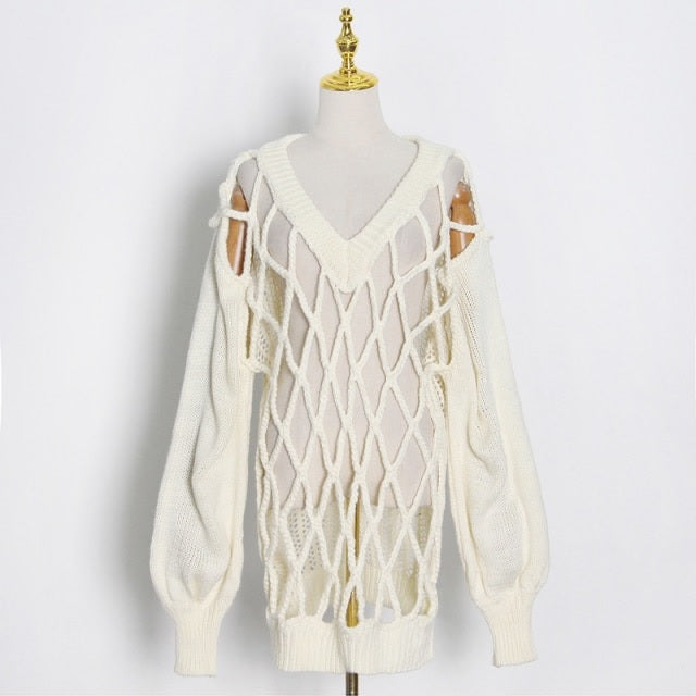 Hollow Out Long Sleeve Casual Sweater