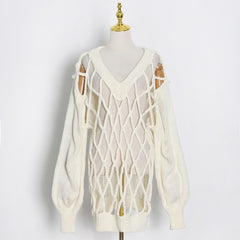 Hollow Out Long Sleeve Casual Sweater