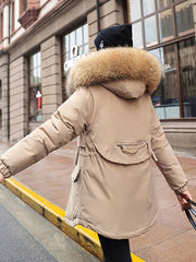 Hooded Lace Up Zipper Long Sleeves Coat