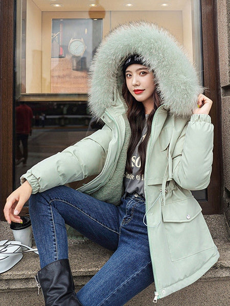 Hooded Lace Up Zipper Long Sleeves Coat