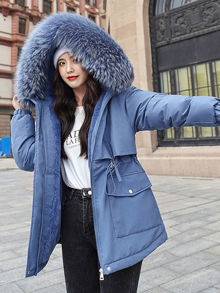 Hooded Lace Up Zipper Long Sleeves Coat