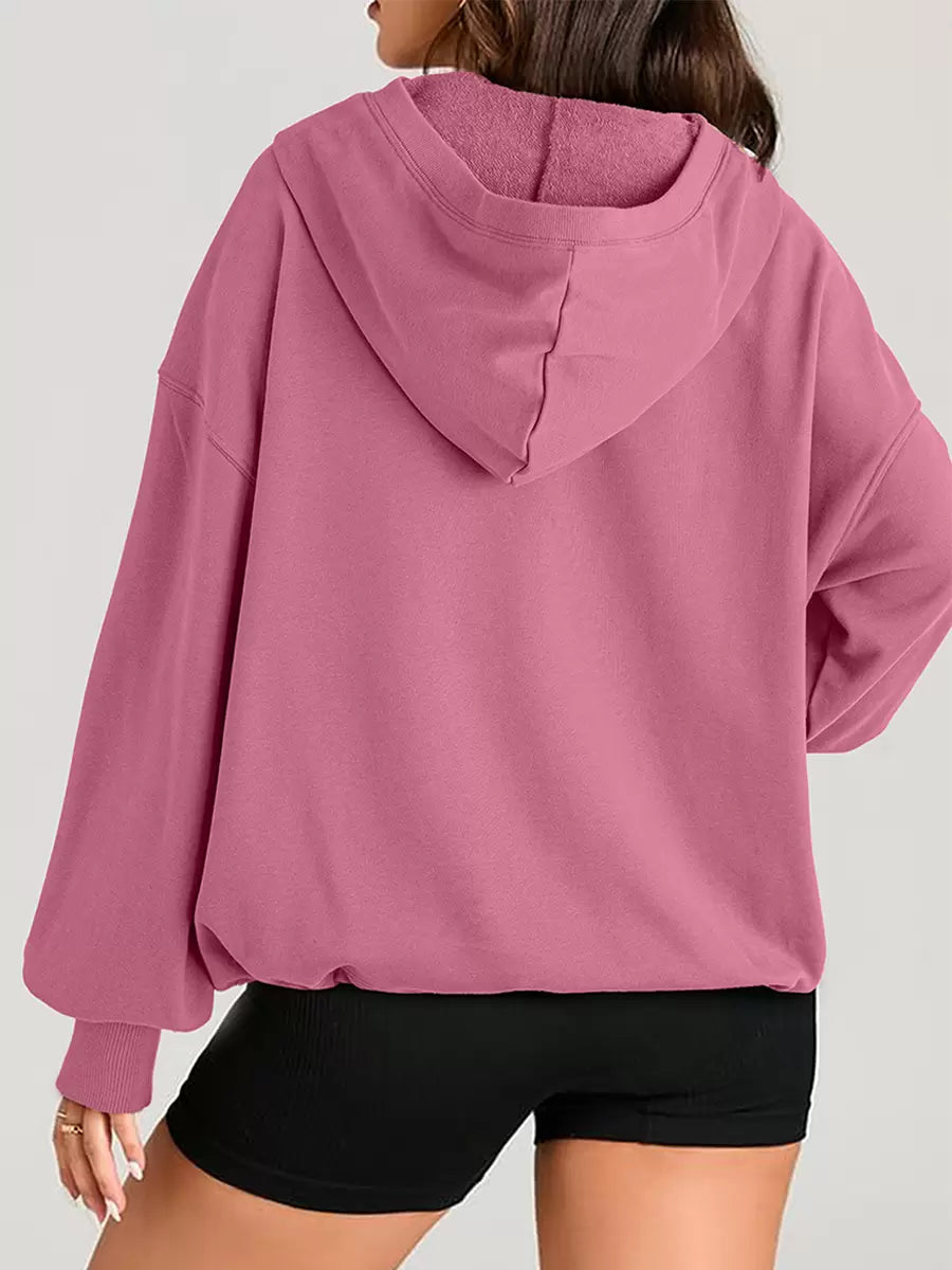 Hooded Long Sleeves Zipper Sweatshirt Elegant And Vintage Hoddie